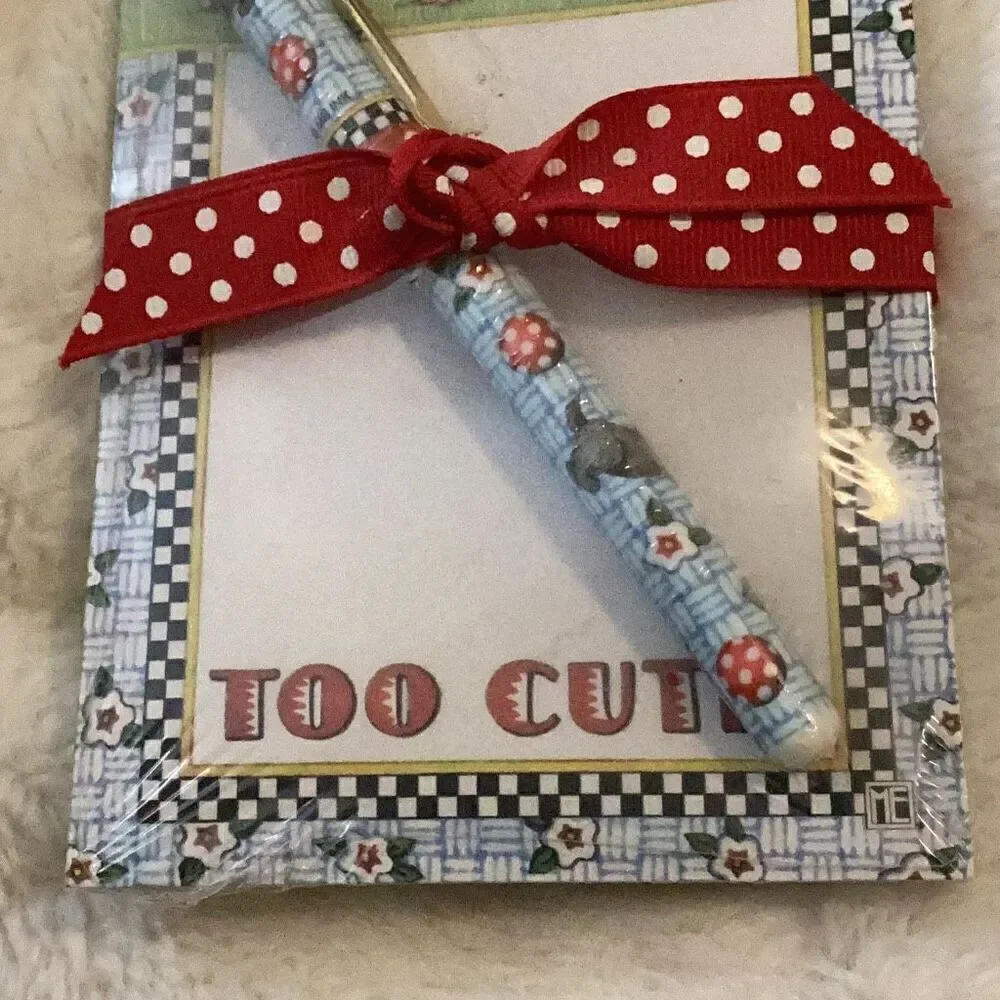 RARE Vintage 2002 Mary Engelbreit “Too Cute!” Notepad & Pen – Brand New!
